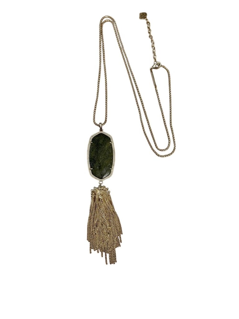Kendra Scott Rayne Long Gold Necklace With Pyrite Stone & Tassel Pendant - Picture 7 of 13